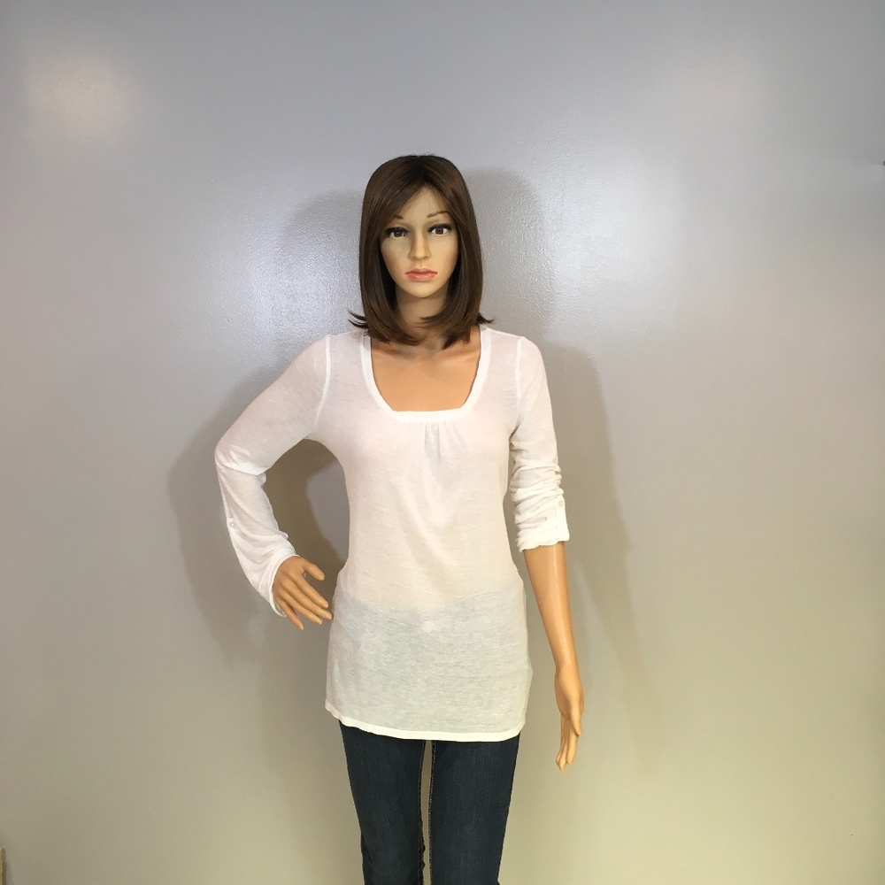 Ann Taylor White Lightweight Square Neck Tee